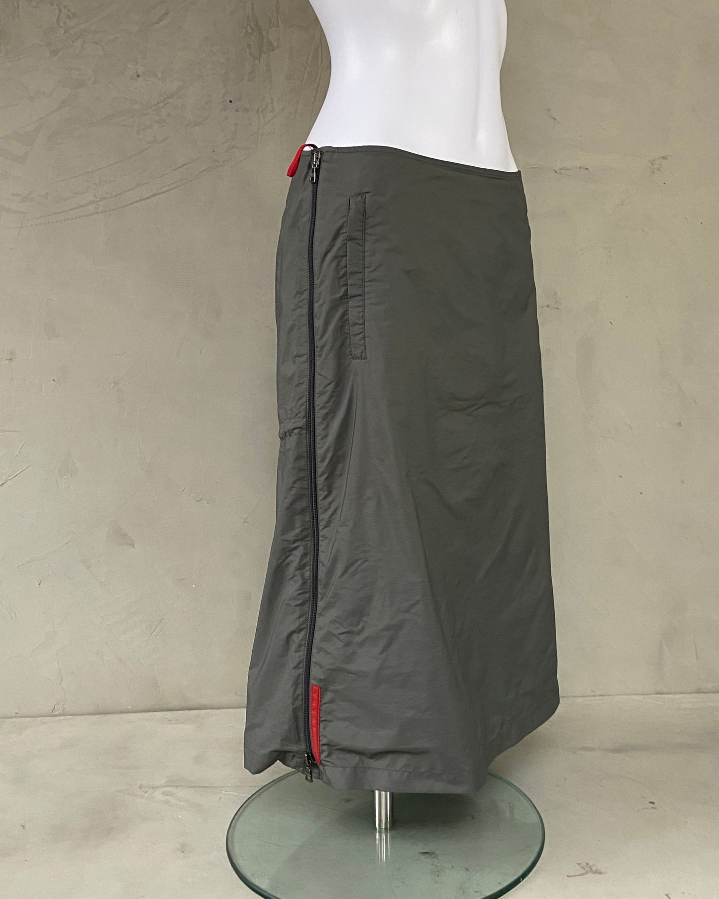 PRADA SPORT NYLON DRAWSTRING MIDI SKIRT - S/M | Small, Multicoloured