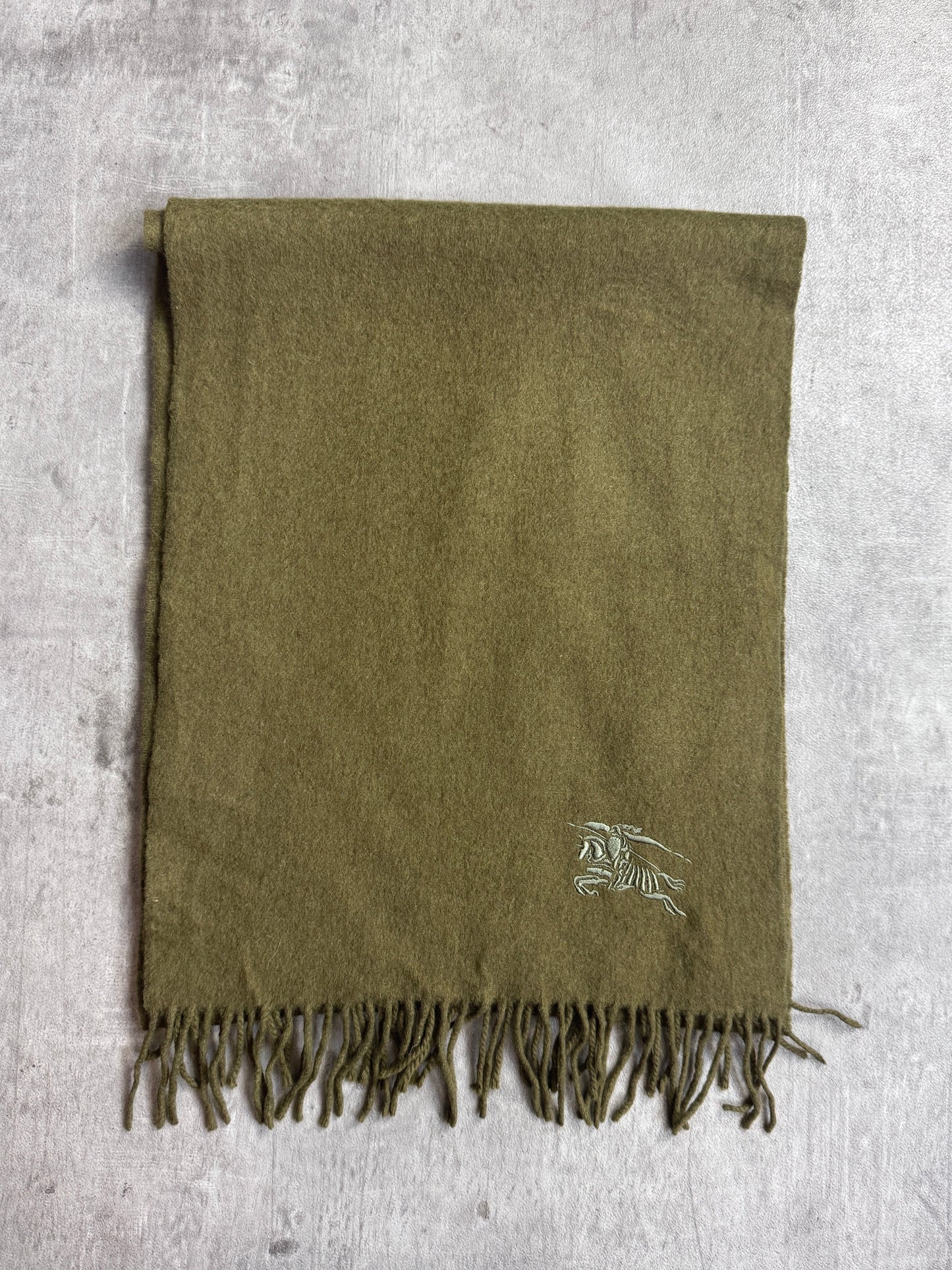 Burberry Khaki 100% Cashmere Embroidered Scarf