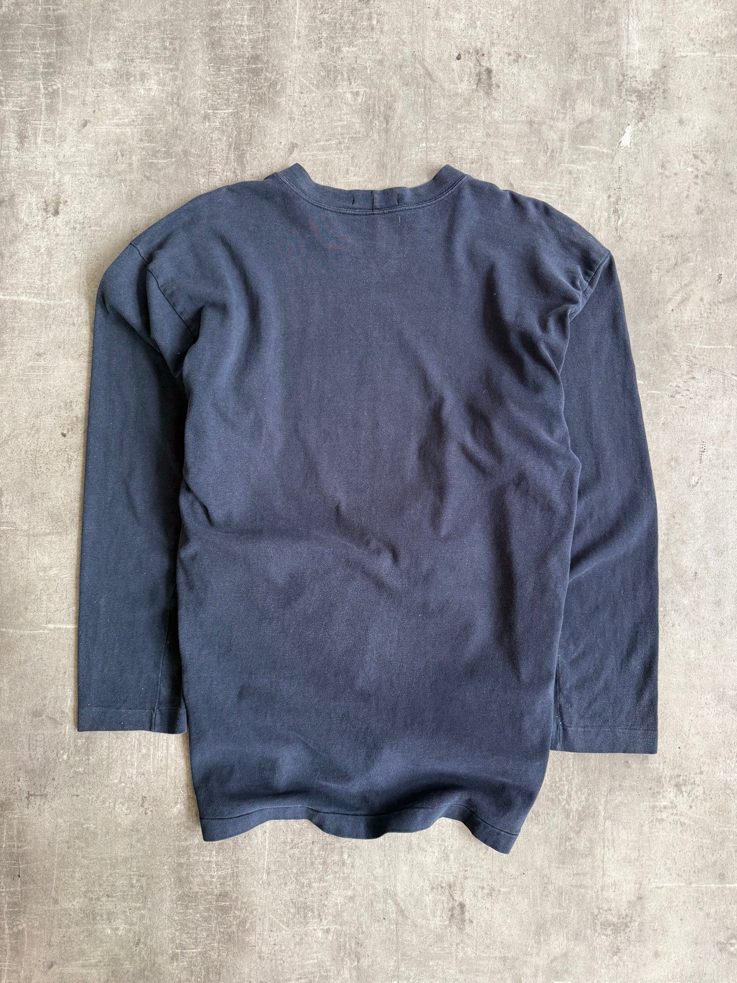 1990's Stone Island Navy LS Embroidered Spellout Tee | Large, Multicoloured