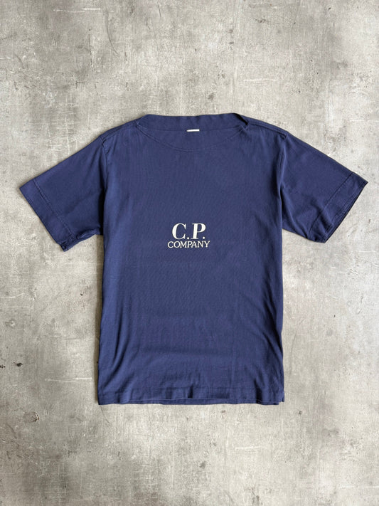 S/S 1995 C.P. Company Boat Neck Navy Graphic Tee | Large, Multicoloured