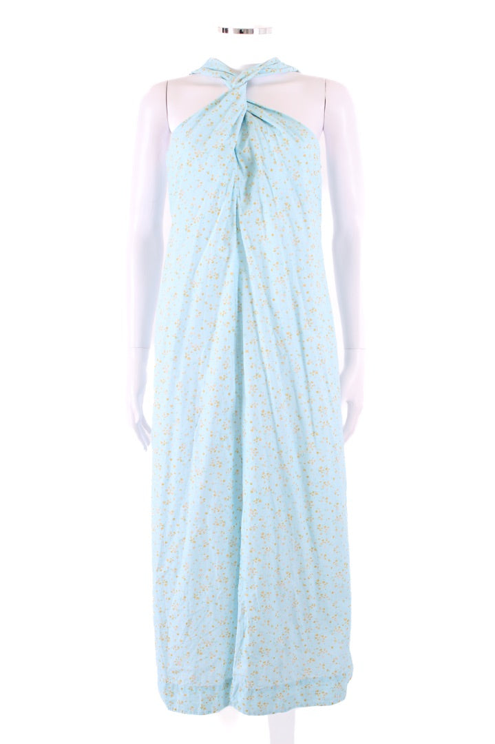 Ganni S/S Floral Twist Halter Dress Blue/ Yellow 10 – Known Source