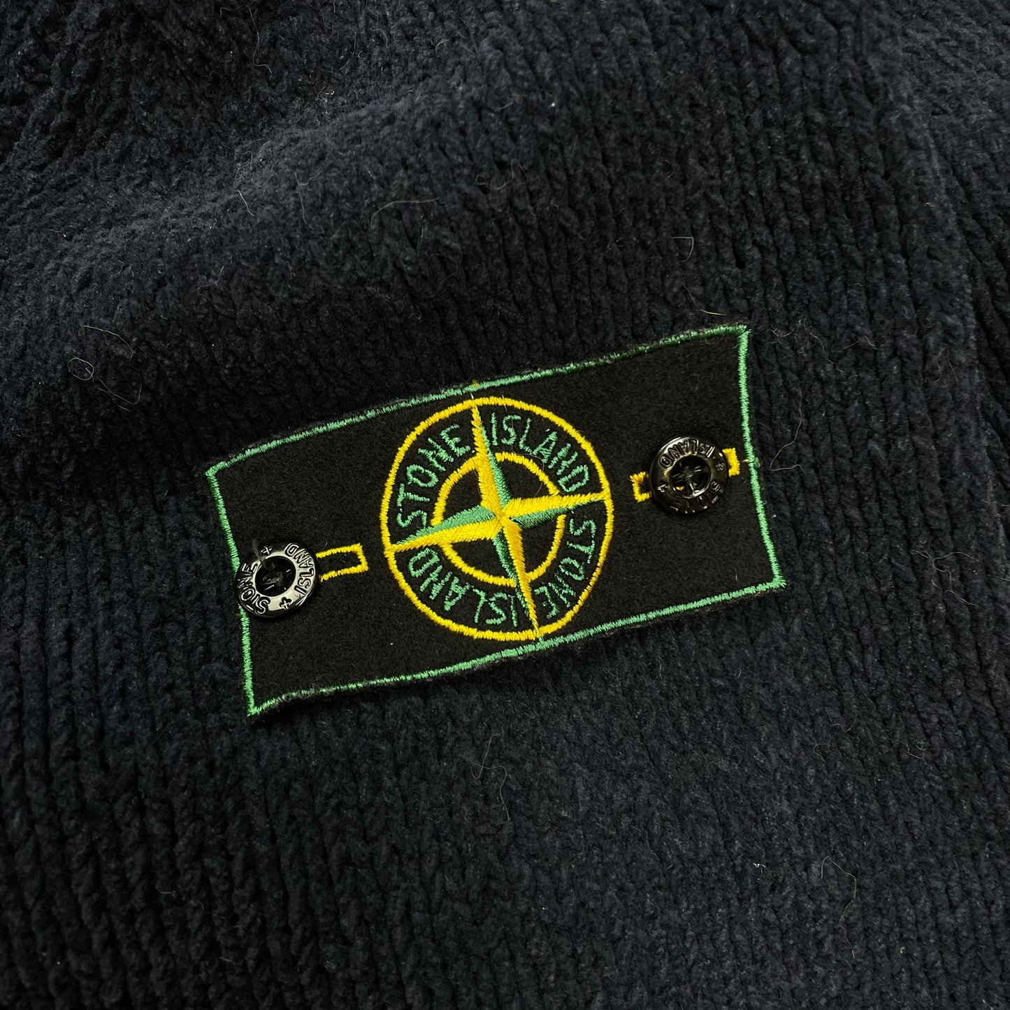 Stone Island Navy Chenille Knit Knit Jumper w/ Green Edge Badge AW98 | XX-Large, Green