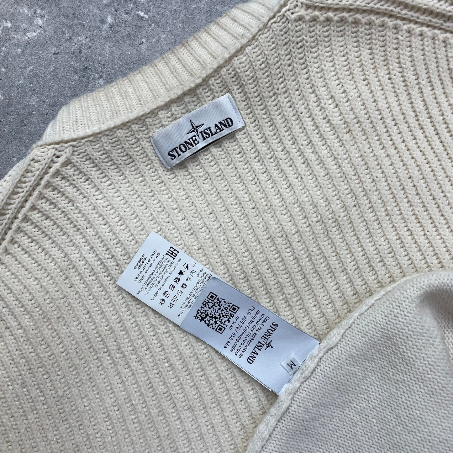 Stone Island Cream Half & Half Chenille Knit Jumper | Medium, Cream