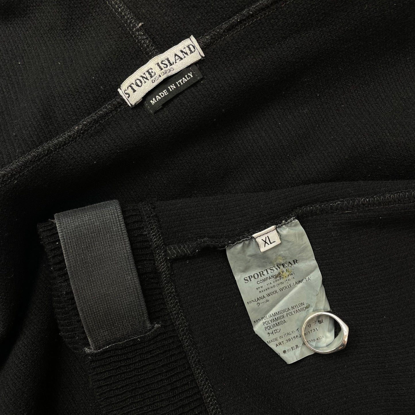 Stone Island Black Contrast Stitching Knit Hoodie AW03 | X-Large, Black
