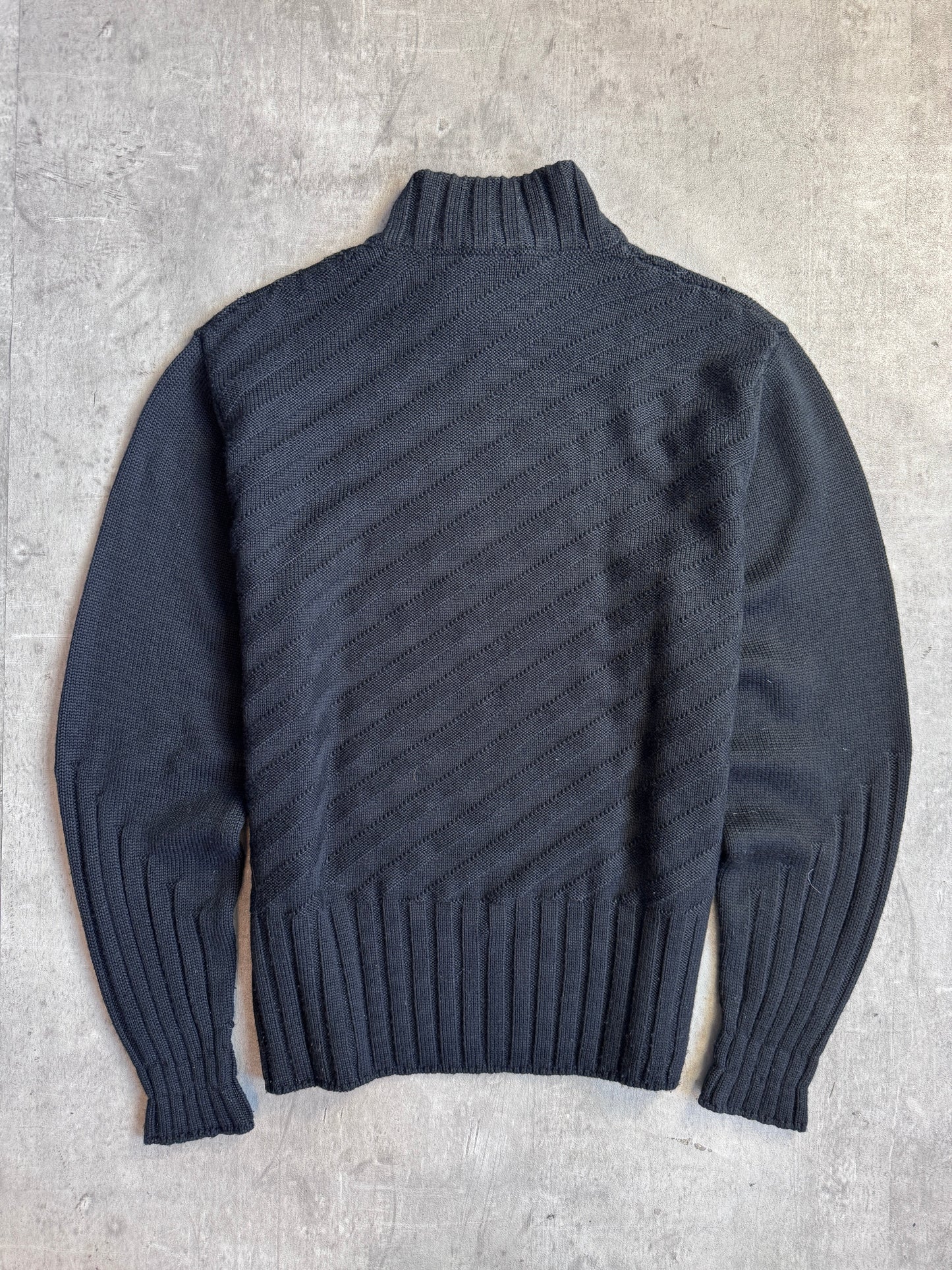 Versace Black Diagonal Stripe Mockneck Knit Sweater