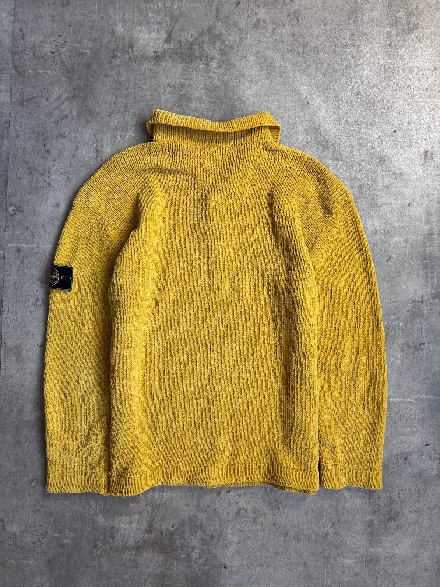 S/S 1997 Stone Island Sunshine Yellow Chenille Button Up Knit Sweater
