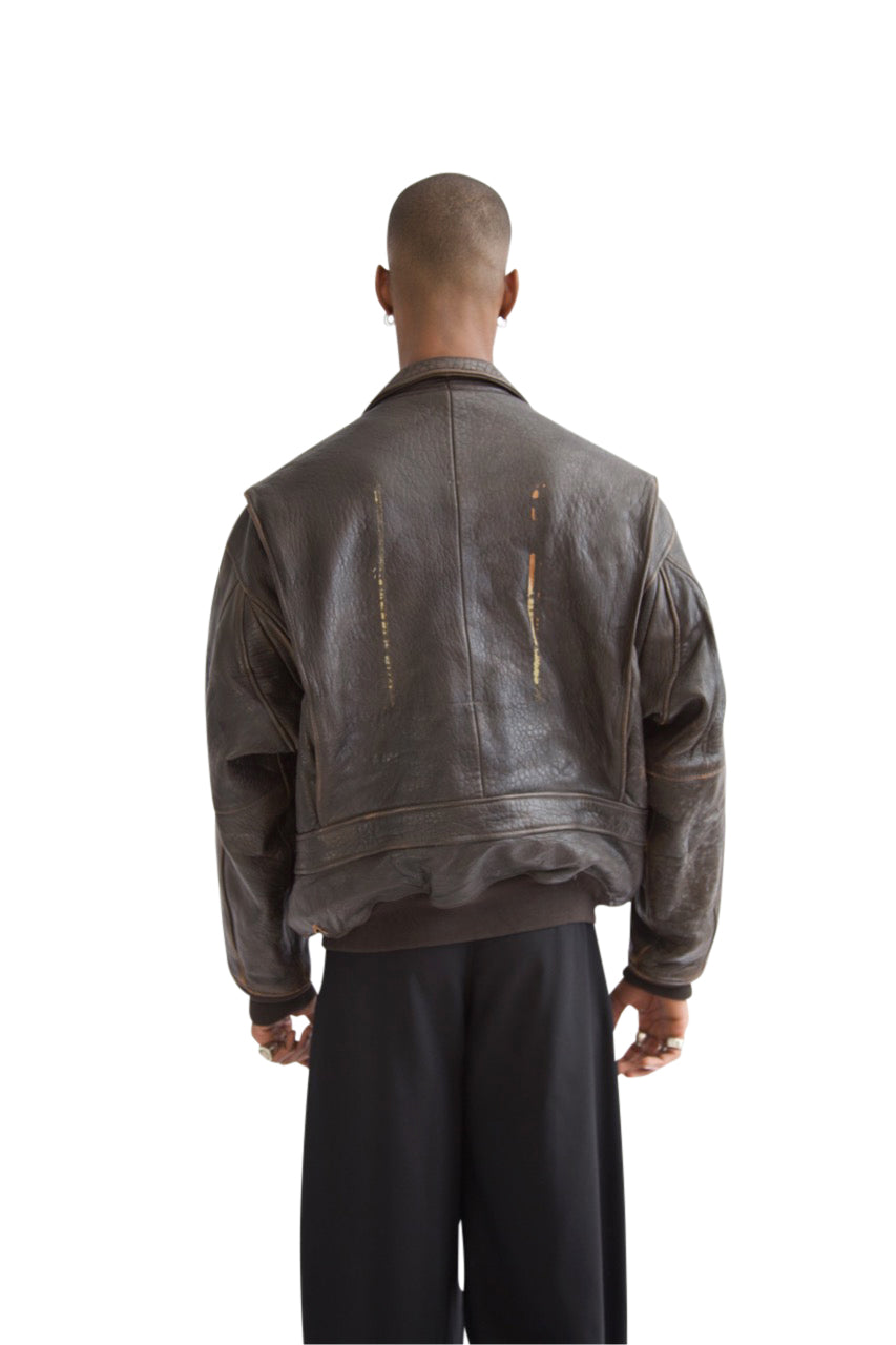 Avirex Distressed Patch Leather Flight Jacket (SOLD AS SEEN)