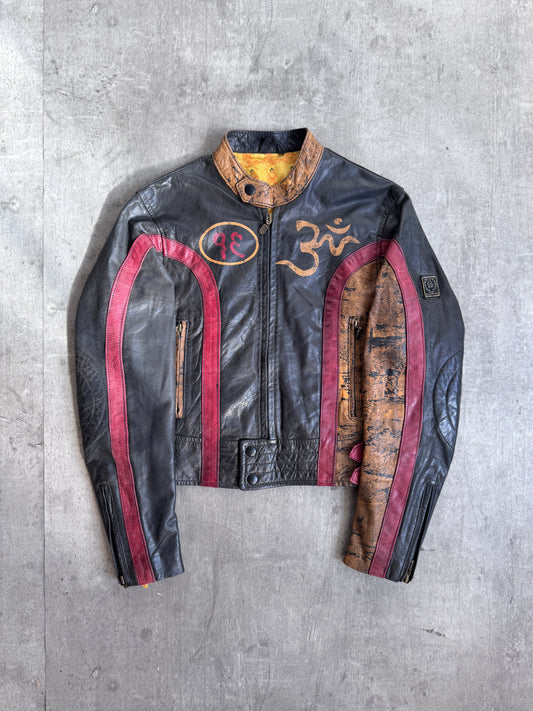 Belstaff Black Prince 'Save Tibet' Painted Moto Leather Jacket