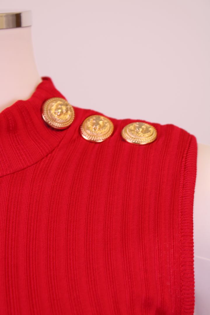 Balmain Rib Knit Button Dress Red 6 | XS, Red
