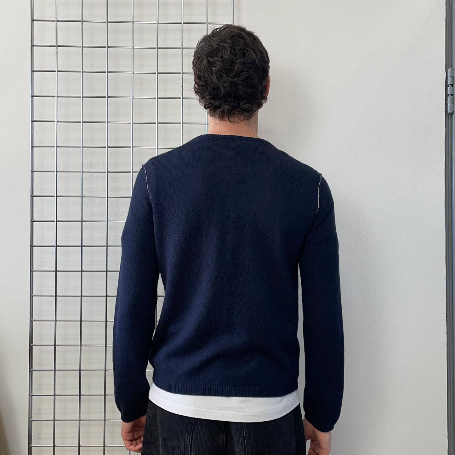 Armani Jeans Navy 00s Raw Seam Knit Jumper | Large, Navy