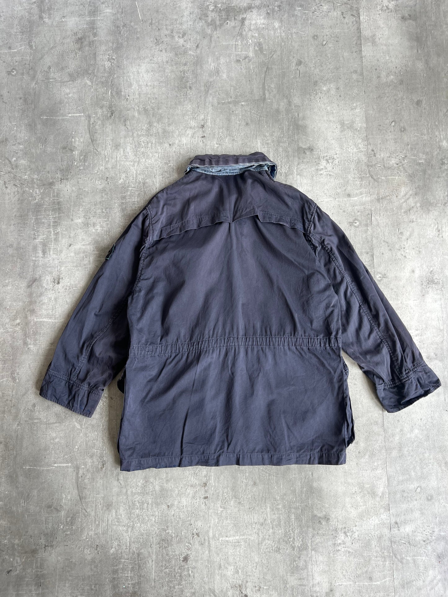 1980s Stone Island Weathered Garment Dyed Cotton Hooded Chore Jacket