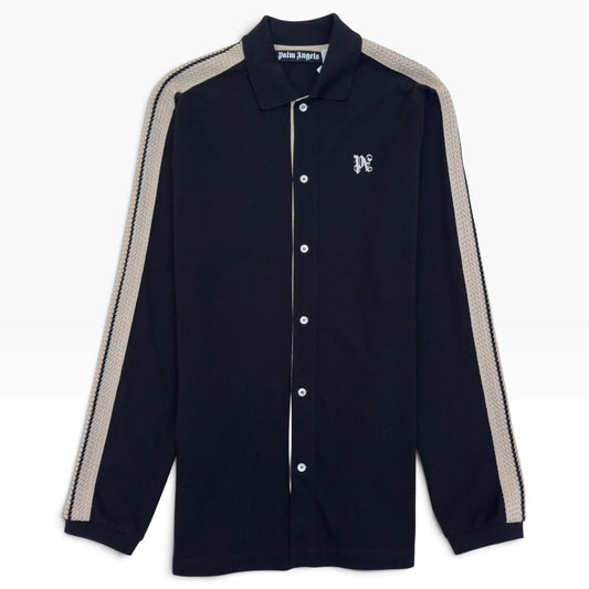 PALM ANGELS MONOGRAM PIQUE LONG SLEEVE SHIRT BLACK / BEIGE M | Medium, Beige