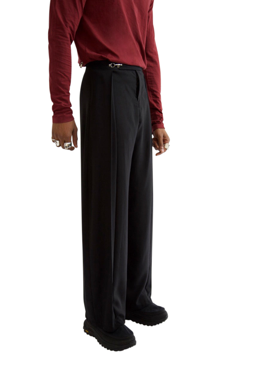 VT Rework: Black Wide Leg Pleated Trousers SC: 5782