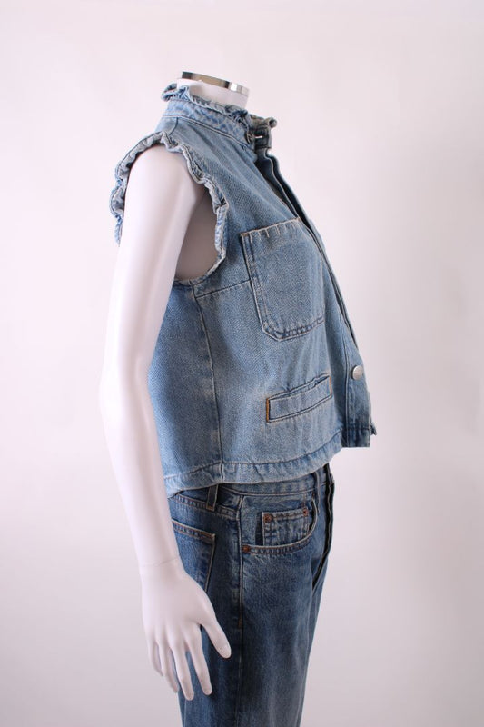 Seventy + Mochi S/S Ruffle Waist Coat Denim 8 | O/S, Light Wash Denim