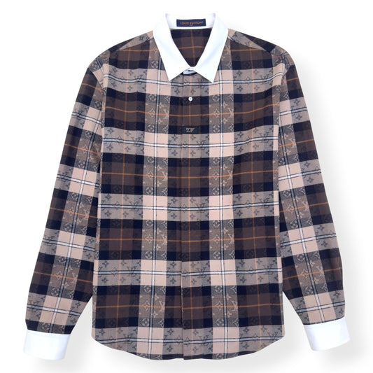 LOUIS VUITTON MONOGRAM PLAID FLANNEL SHIRT BROWN XXL | XXL, Brown