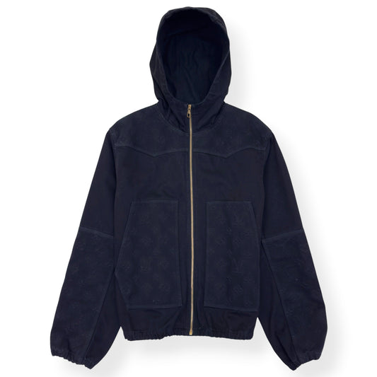 LOUIS VUITTON MONOGRAM DENIM JACQUARD ZIP-UP HOODIE JACKET BLACK 54 / XL | XL, Black