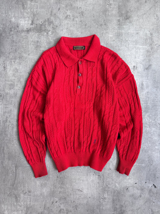 1970's YSL Red Aran Cable Knit Sweater