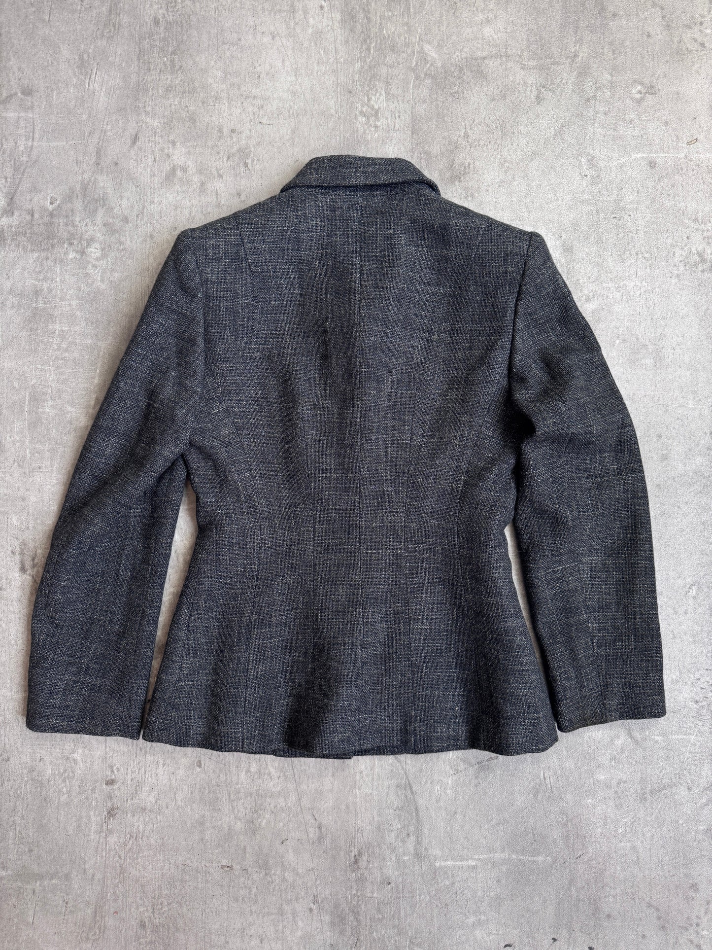 1999 Prada Milano Grey Linen Blend Cropped Woven Blazer