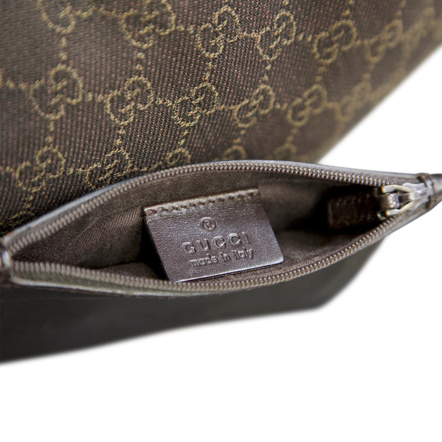 Gucci GG Canvas Dark Brown Leather Handle Tote Bag