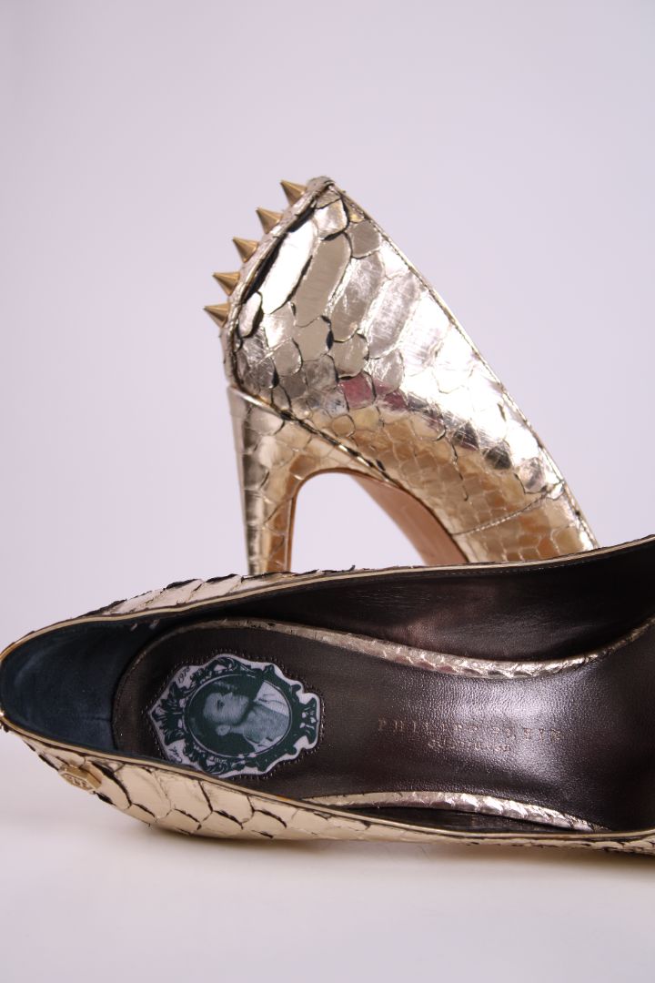 Philip Plein Python Studded Pointed toe heels Gold 39 | O/S, Gold