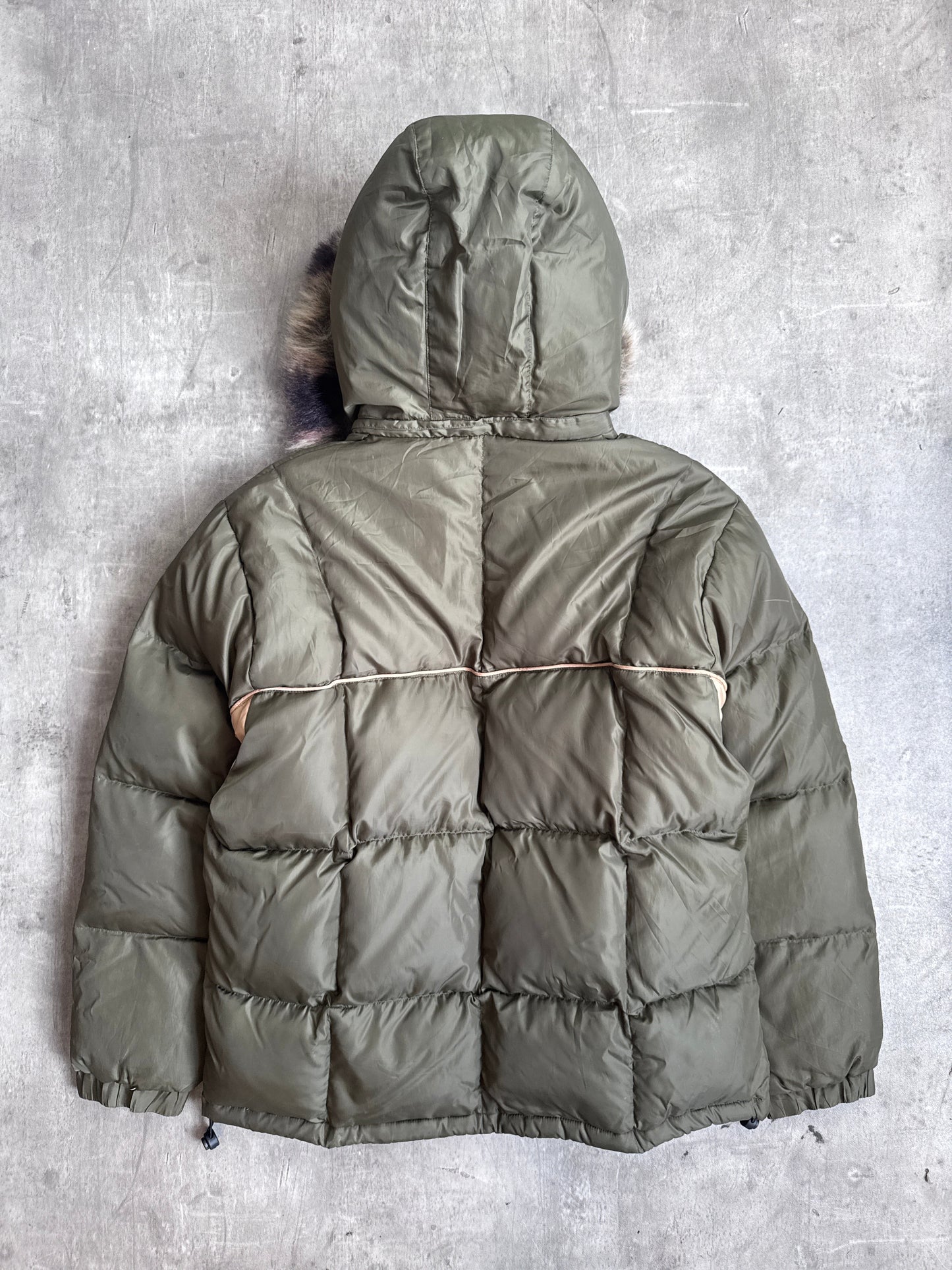 Balenciaga Khaki Green Fur Trim Down Puffer Jacket