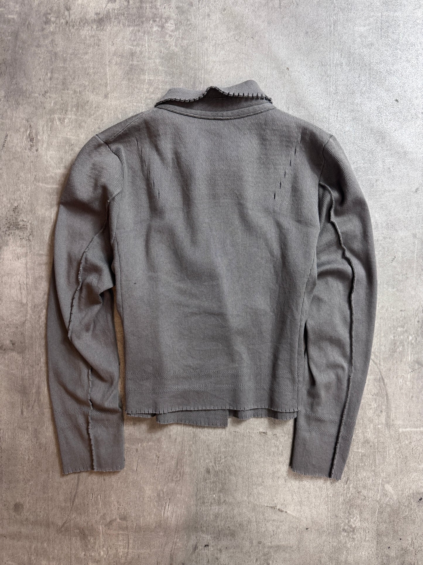 Issey Miyake Micro Rib Lettuce Trim Asymmetrical Cadigan