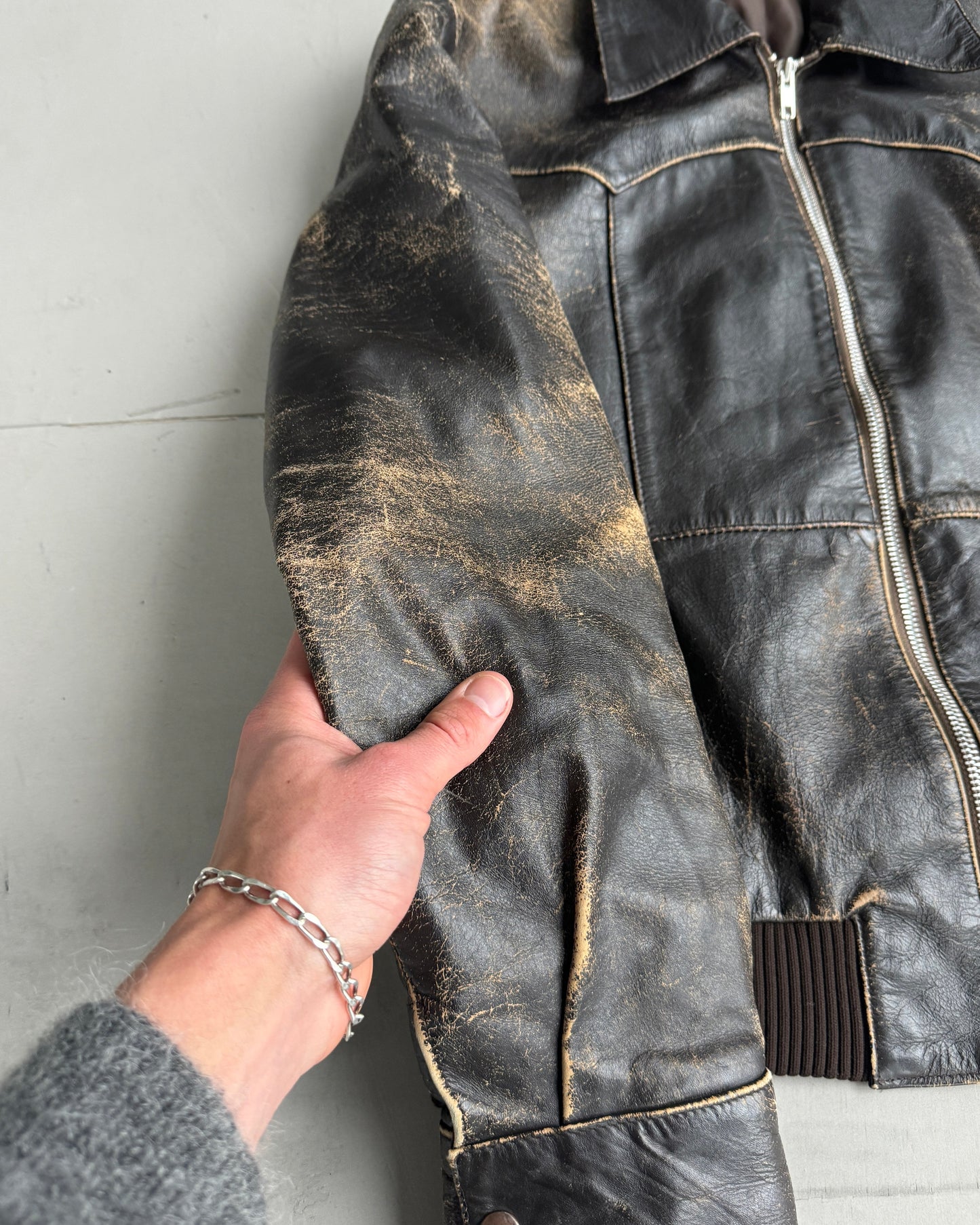 80'S WASHED LEATHER JACKET - S/M | S/M, Brown