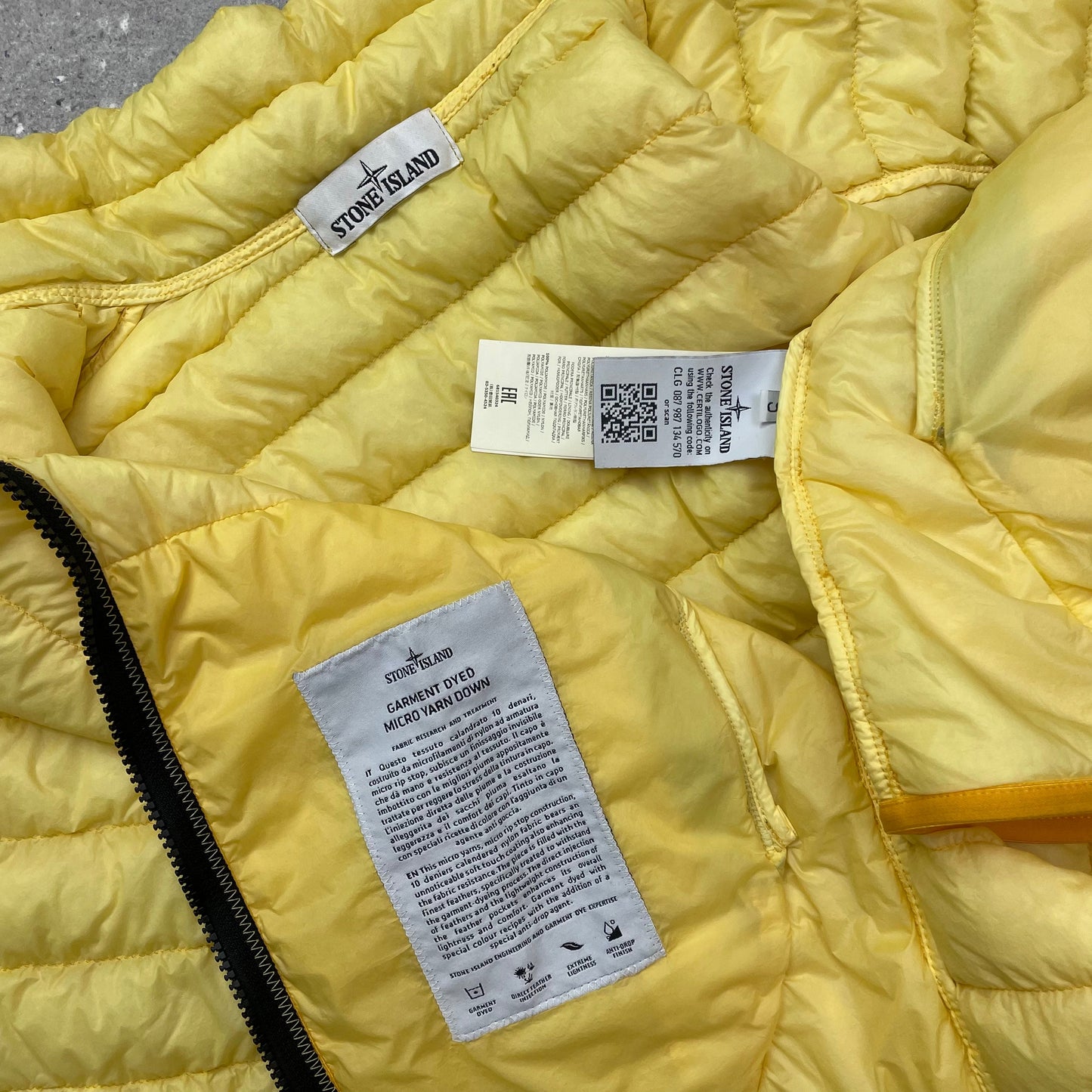 Stone Island Yellow Garment Dyed Micro Yarn Lightweight Down Jacket | Small, Multicoloured