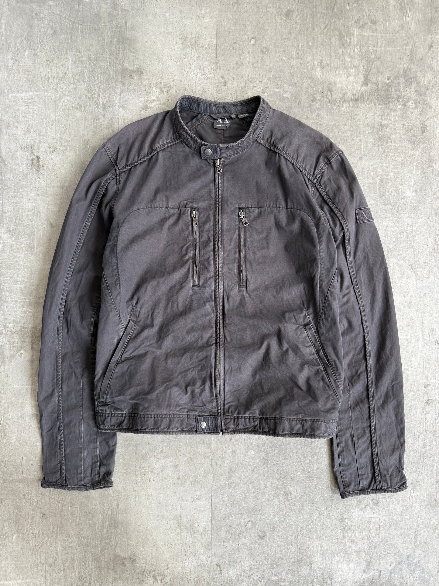 Armani Washed Black Cotton Moto Jacket
