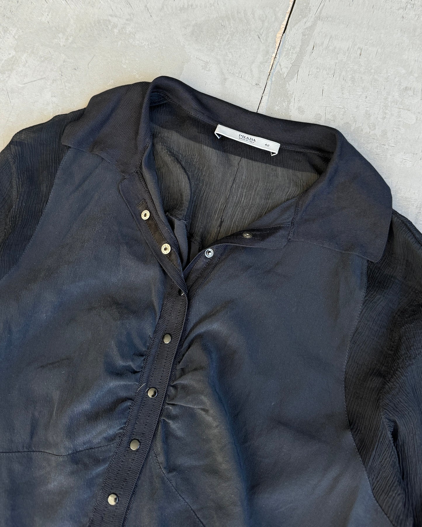 Prada Zip-Up Back Sheer Silk Top - M