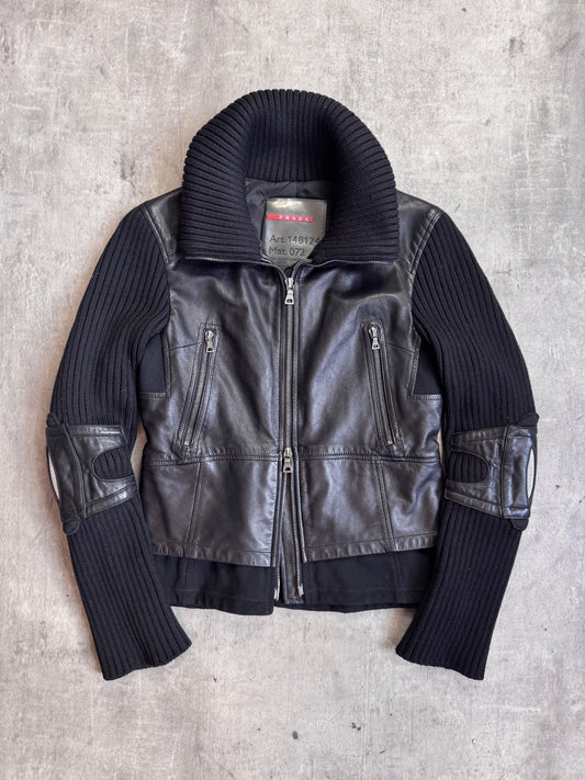 AW2002 Prada Knit Sleeve Leather Jacket