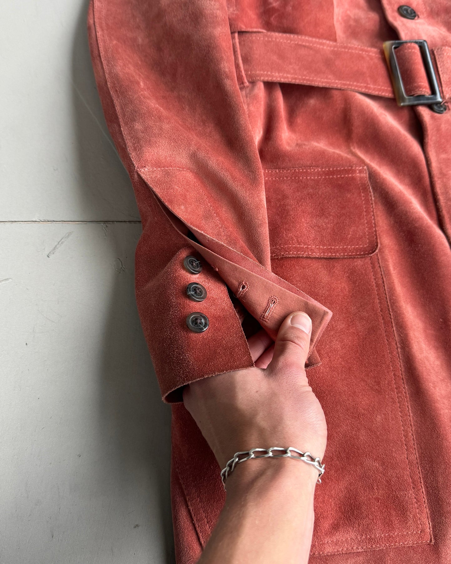 RICK OWENS LARRY FW19 LEATHER SUEDE LEATHER TRENCH COAT - S | Small, Pink