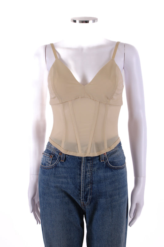 Viktoria & Woods S/S Mesh Corset Top Beige S | Small, Beige