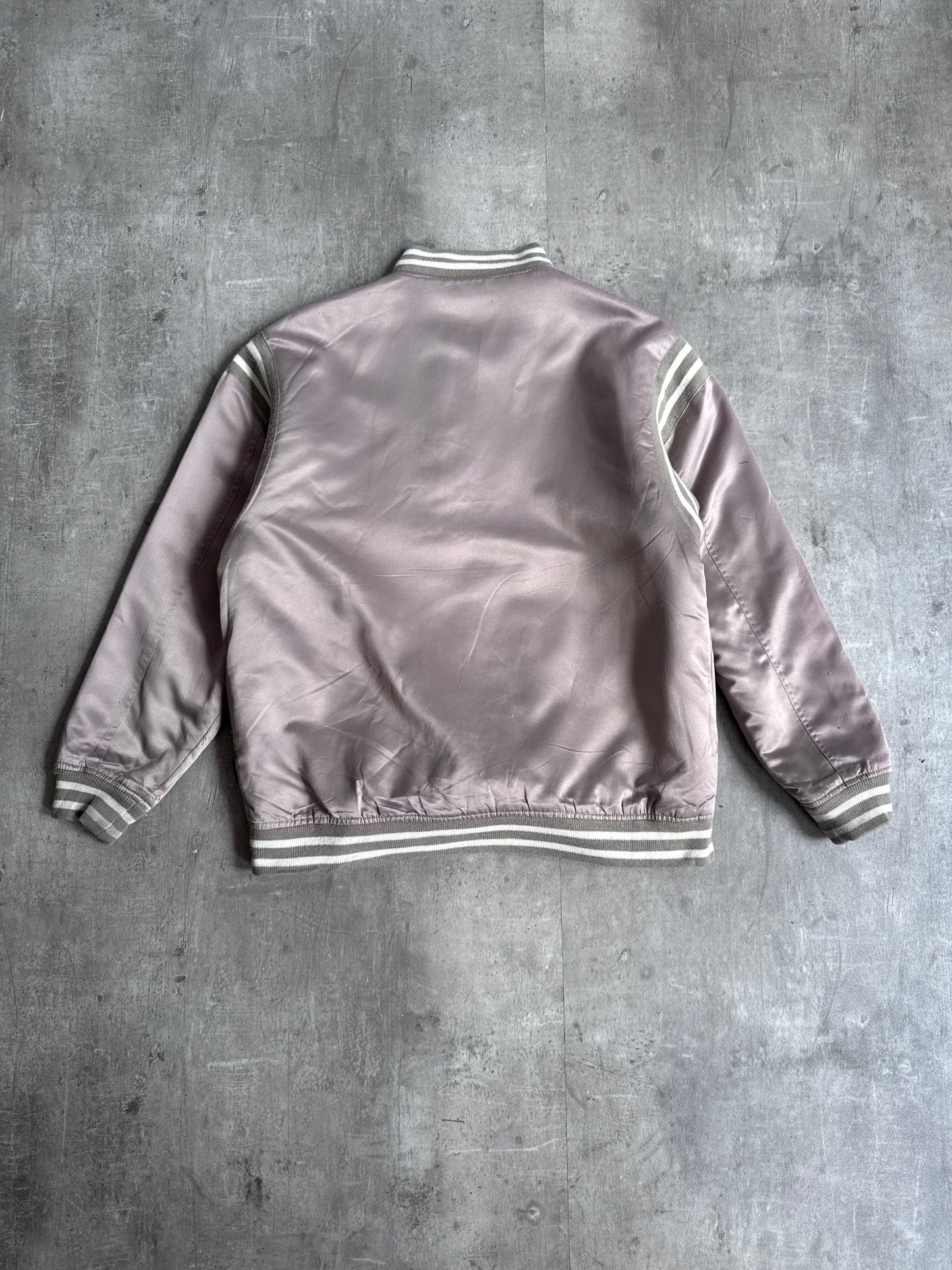 Avirex Light Brown Spellout Logo Varsity Bomber Jacket