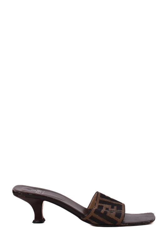 Fendi Zucca Print Logo Mule Heels Brown 36.5 | O/S, Brown