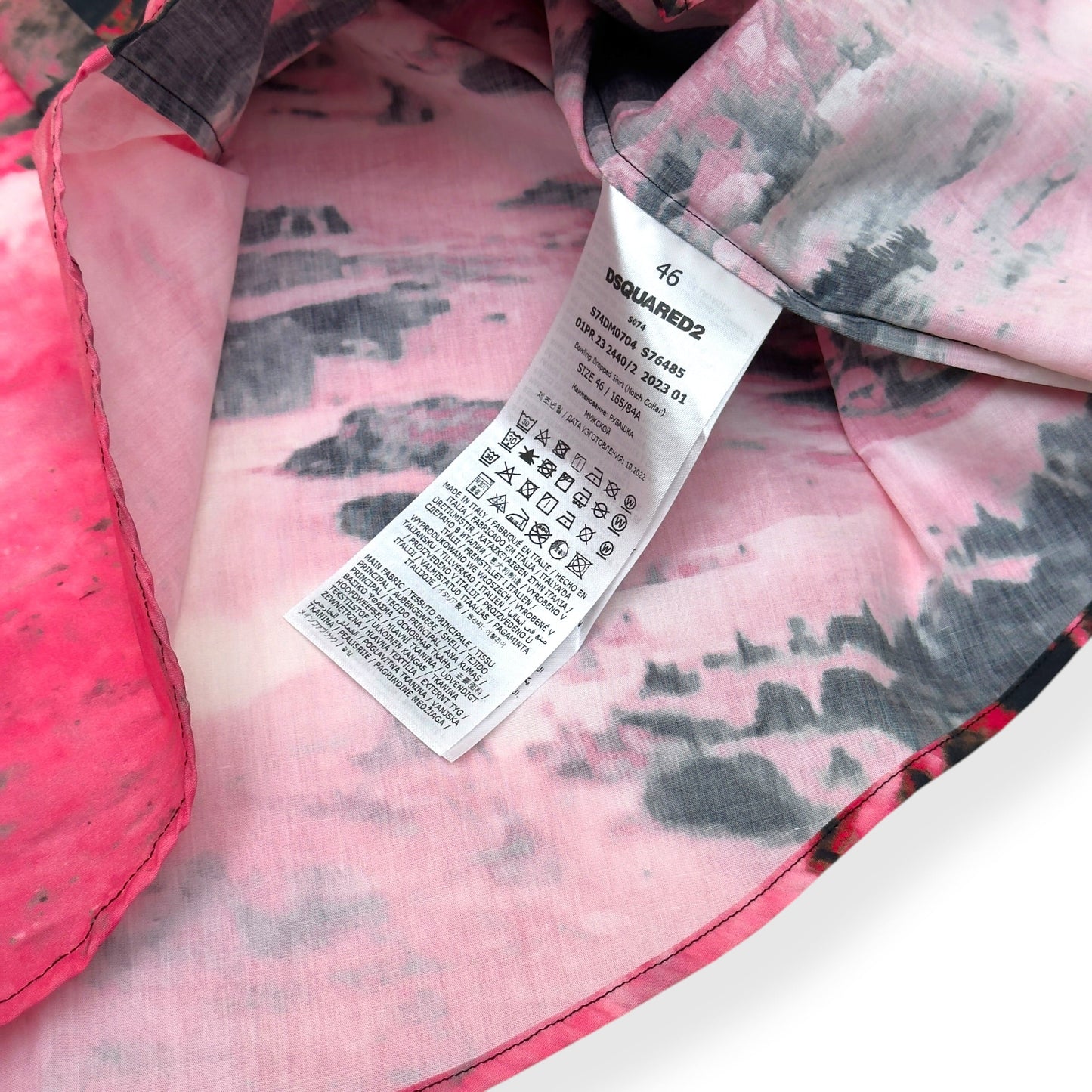 DSQUARED2 BOWLING DROPPED PALM TREE PRINT SHORT-SLEEVE SHIRT PINK / BLUE 46 / M | Medium, Multicoloured