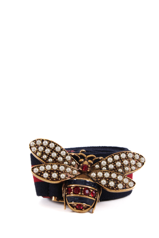 Gucci Embellished Bee Belt Navy/ Red 90 | O/S, Multicoloured
