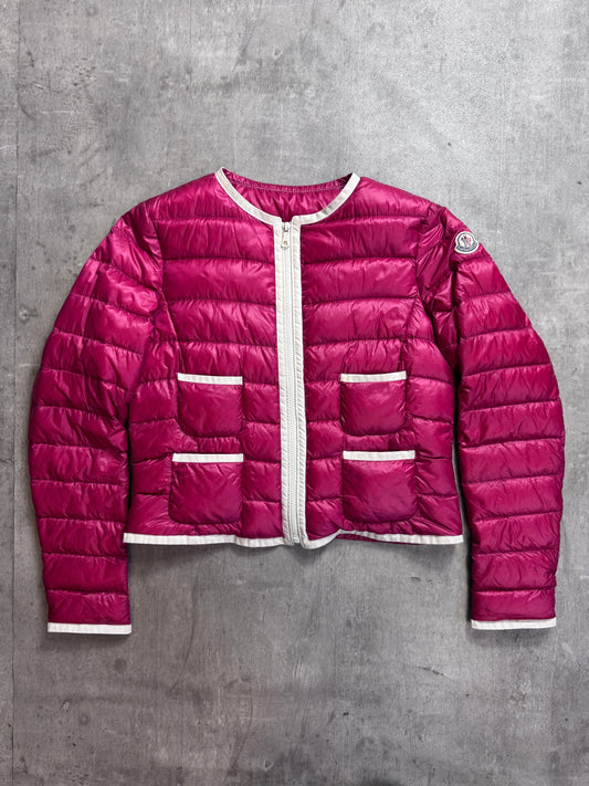 Moncler Magenta Cropped Collarless Lightweight Down Jacket
