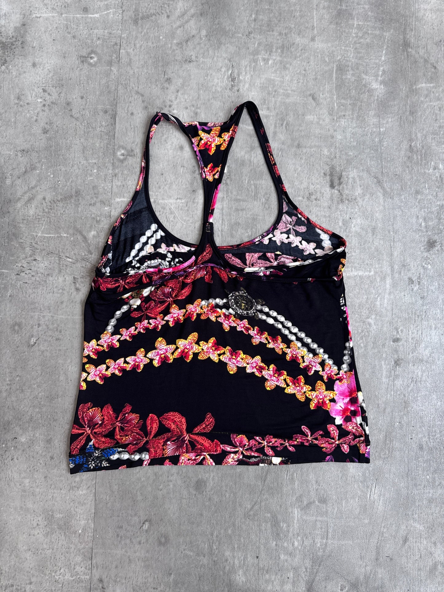 Cavalli Floral Patterned Triangle Cami Top | Large, Black with floral pattern