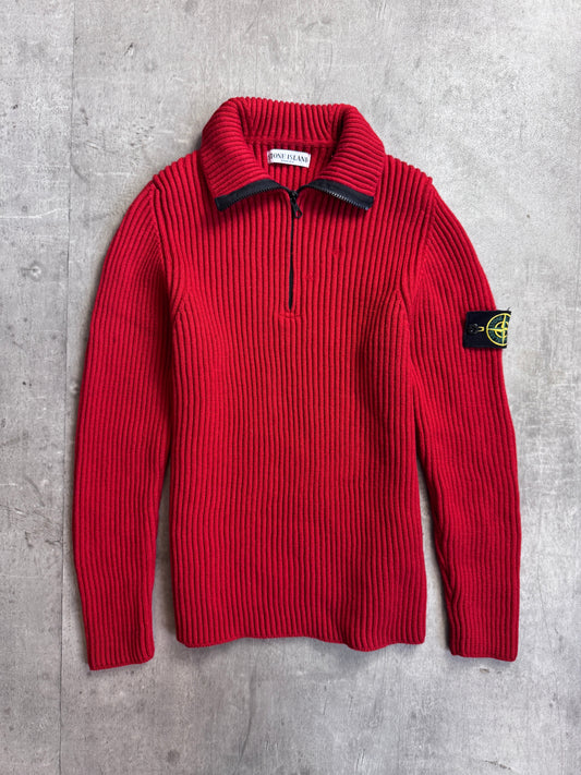 A/W 2010 Stone Island Red Ribbed 1/4 Zip Knit Sweater