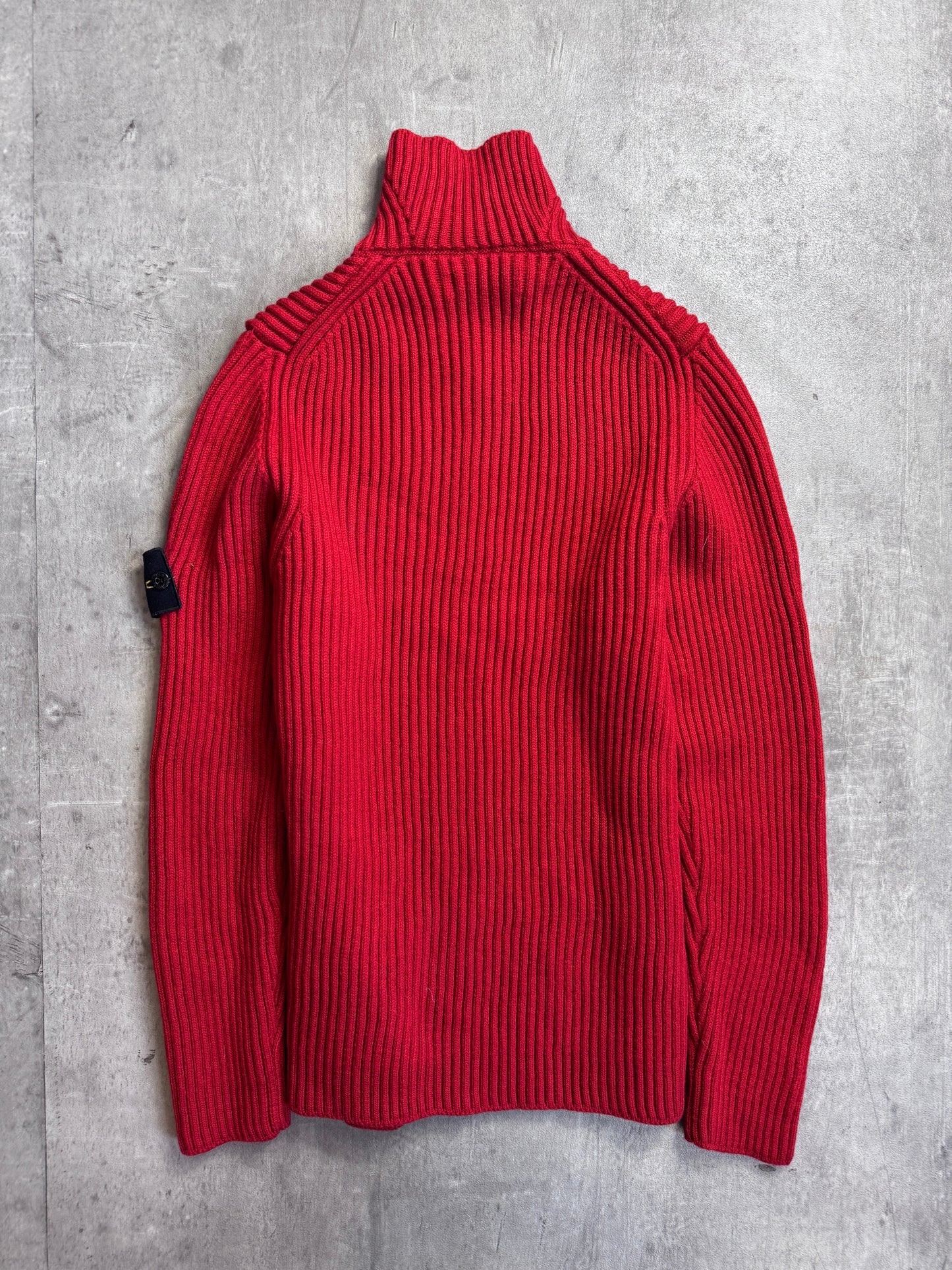A/W 2010 Stone Island Red Ribbed 1/4 Zip Knit Sweater