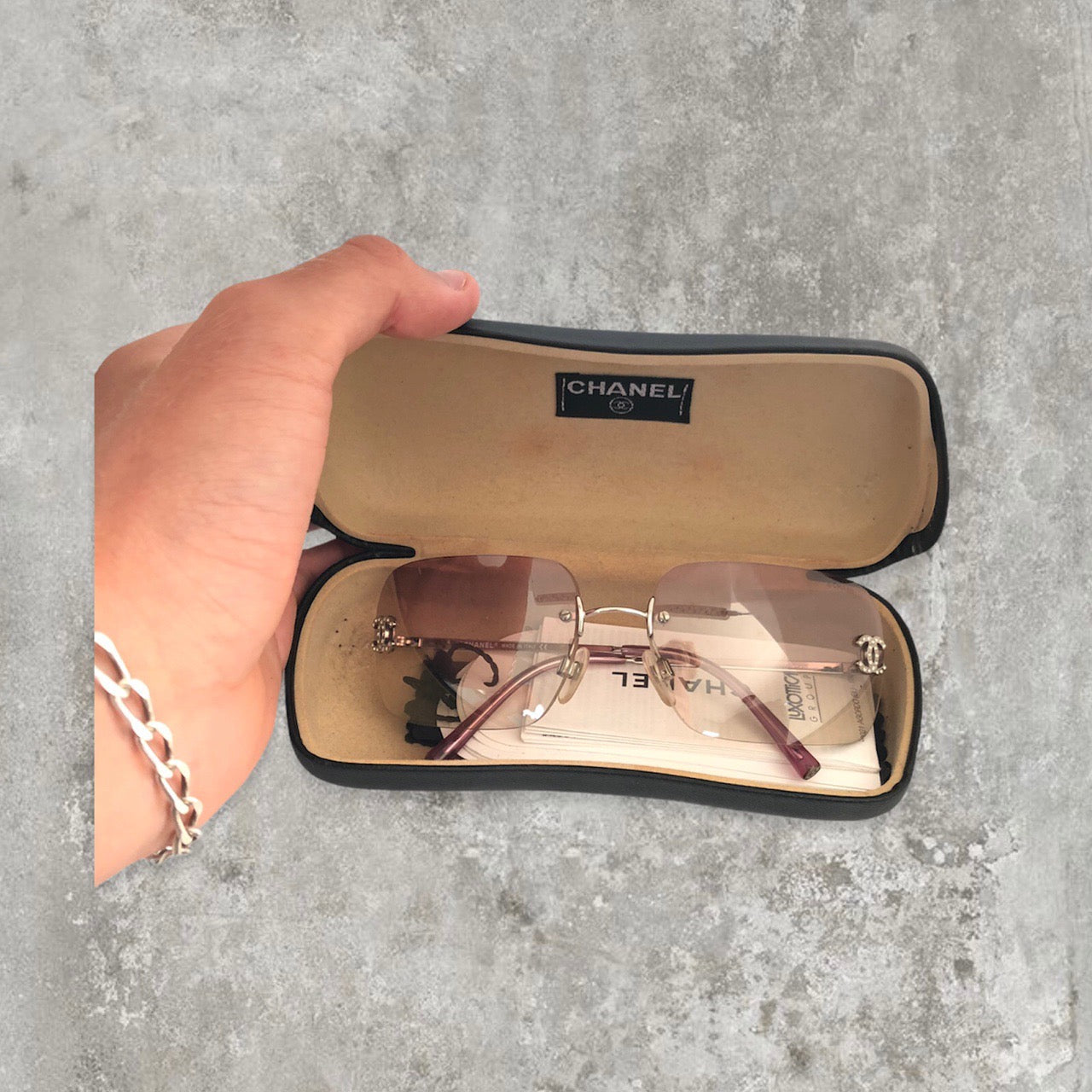 Vintage Chanel Sunglasses - Rimless Diamanté with Pink gradient lens | O/S, Pink