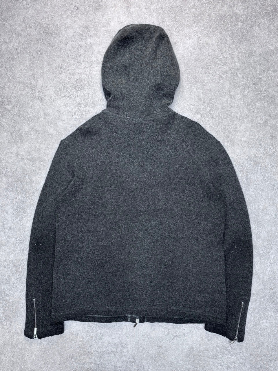 90s Versace Jeans Couture Grey Wool Hooded Cardigan