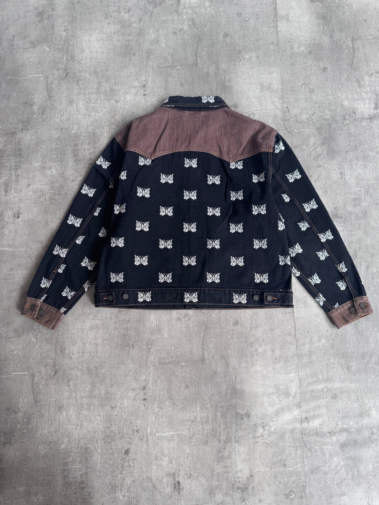 Palace x Needles Butterfly Embroidered Denim Brown/Blue Jacket