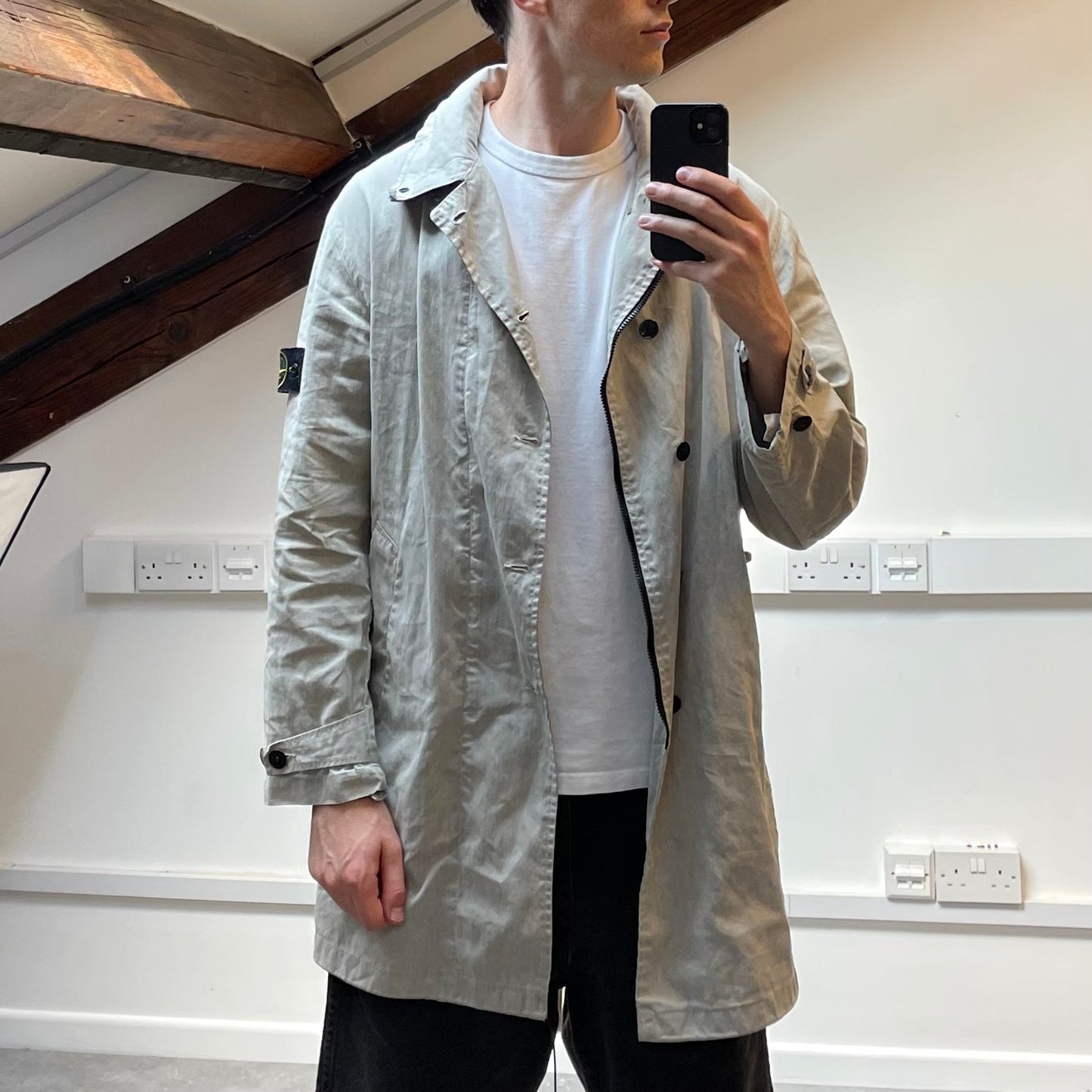 Stone Island Grey Trench Coat w/ Detachable Liner & Concealed Hood AW04 | Medium, Grey