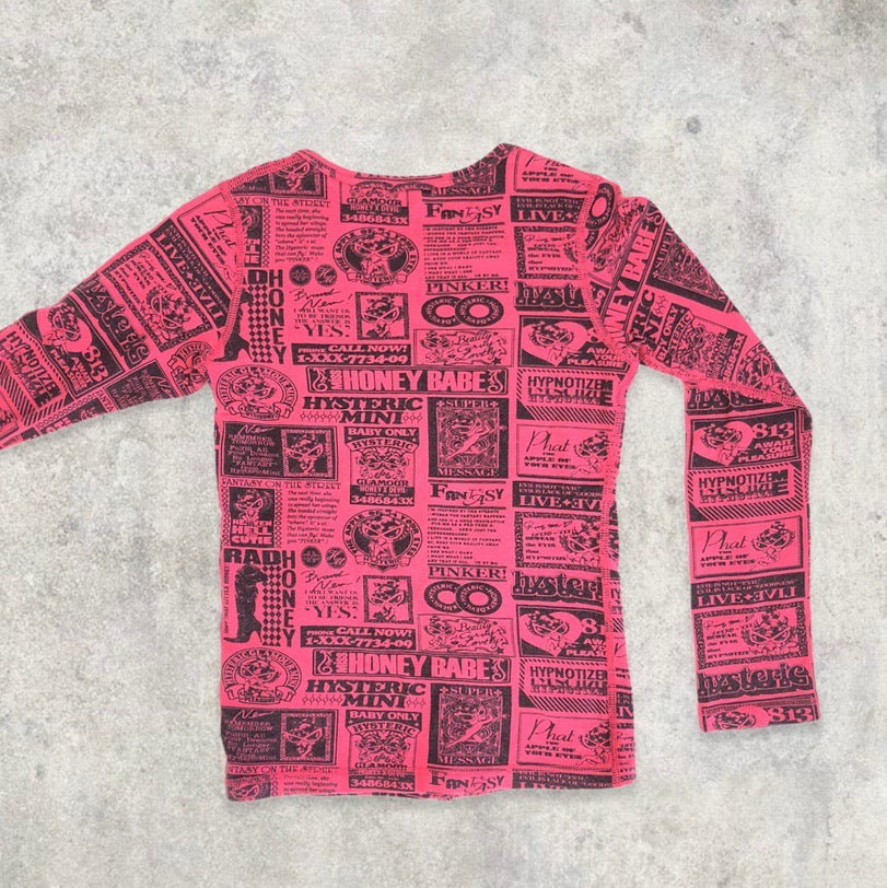 00’s Hysteric Glamour Button Up Newspaper Graphic Print Cardigan Top | Default Title, Pink