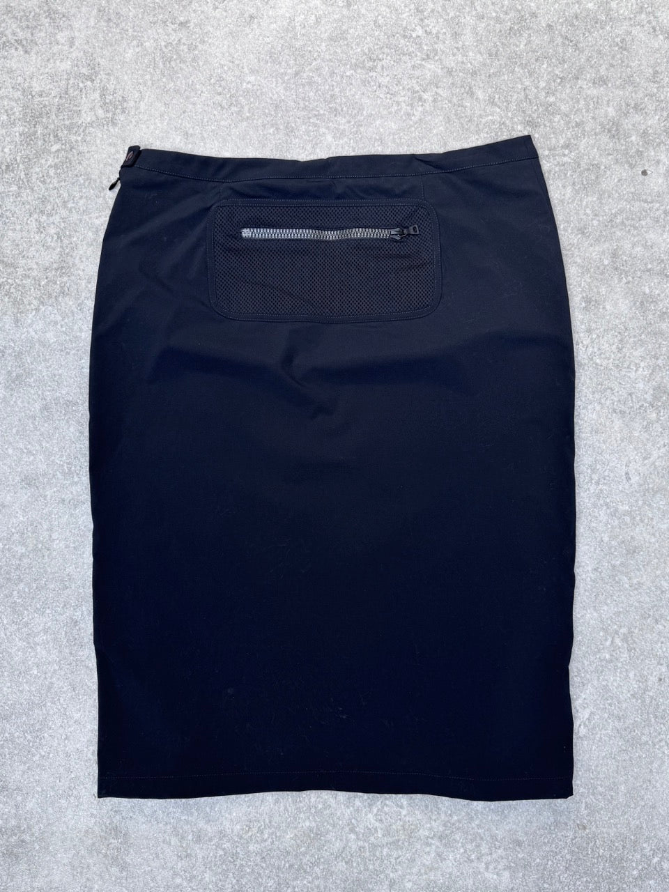 1998 Prada Multi-Zip Pockets Black Nylon Midi Skirt