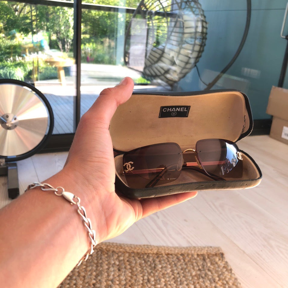 Chanel Rimless Diamanté Sunglasses with Gold Frame | O/S, Multicoloured