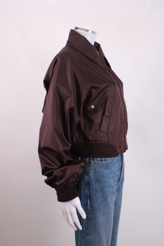 Victoria Beckham Harrington Satin Bomber Jacket Brown L | Large, Brown