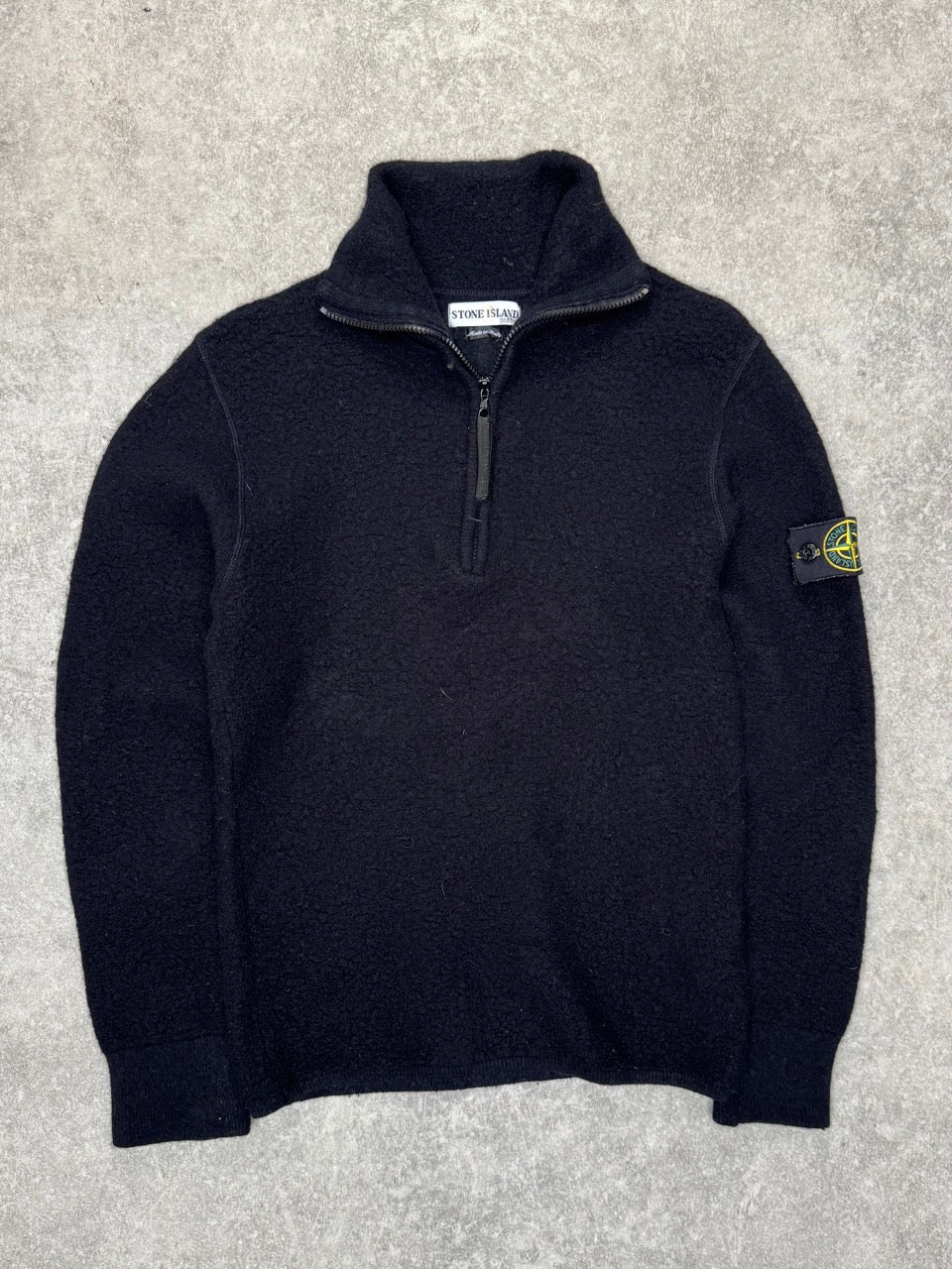 A⁄W 2000 Stone Island Navy Quarter Zip Wool Sweater